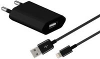 Zvětšit fotografii - Nabíjecí ultra slim adaptér 230V na USB 1A a Lightning iPhone kabel 1m černý