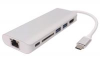 PremiumCord Převodník USB-C na HDMI + RJ45 + 2xUSB3.0 +SD card + PD charge