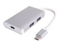 PremiumCord USB-C hub 2x USB3.0 + PD charge, hliníkové stříbrné pouzdro