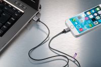 CABSTONE Lightning iPhone nabíjecí a synchronizační kabel, opletený, černo-stříbrný, 8pin - USB A M/M, 0.3m