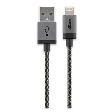 CABSTONE Lightning iPhone nabíjecí a synchronizační kabel, opletený, černo-stříbrný, 8pin - USB A M/M, 1m