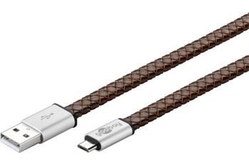 goobay Micro USB 2.0, A-B nabíjecí a datový kabel, z pravé kůže, 1m