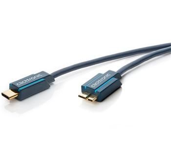 ClickTronic HQ OFC Kabel USB-C/male - USB 3.0 Micro-B/male, modrý, 3m