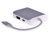 PremiumCord Převodník USB-C na HDMI + VGA + PD charge, Aluminium pouzdro
