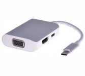 PremiumCord Převodník USB3.1 typ C na HDMI + VGA +  PD charge, Aluminium pouzdro