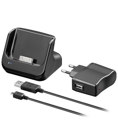 goobay USB dokovací a nabíjecí stanice pro iPhone 4/4S (s audiem), kabel USB, adaptér 230V