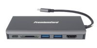 PremiumCord Převodník USB-C na HDMI+VGA+RJ45+2xUSB3.0+SD card +3,5mm+PD charge