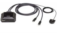 ATEN 2-port USB-C 4K DisplayPort KVM přepínač s přepínačem na kabelu